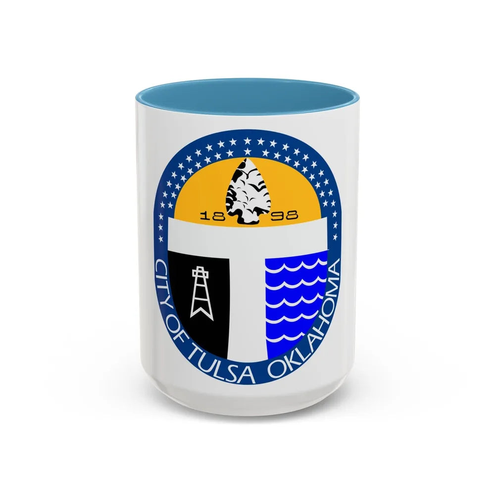 Seal of Tulsa Oklahoma - Accent Coffee Mug-15oz-Light Blue-Go Mug Yourself