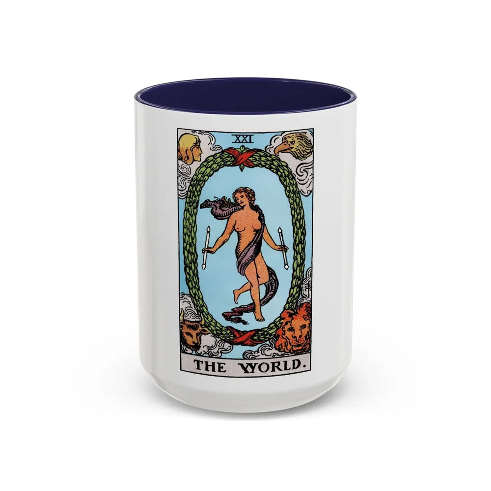 The World (Tarot Card) Accent Coffee Mug-15oz-Navy-Go Mug Yourself