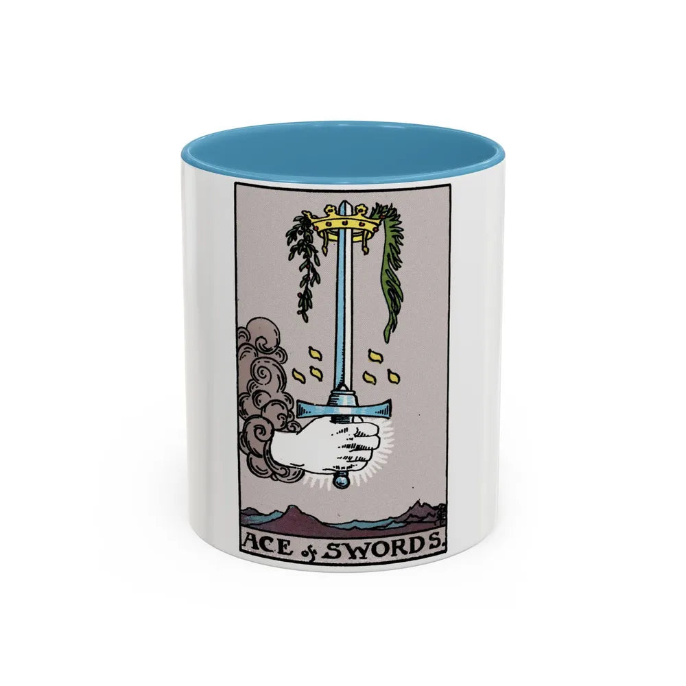 The Ace of Swords (Tarot Card) Accent Coffee Mug-11oz-Light Blue-Go Mug Yourself