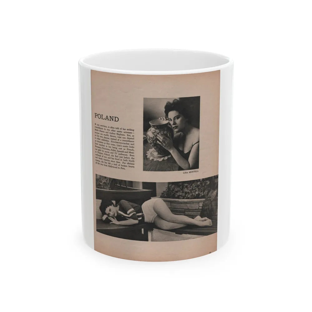 Lisa Montell #20 - International Pin-Ups Mag. '57 - 2 B&W Photos & Small Article (Vintage Female Icon) White Coffee Mug-11oz-Go Mug Yourself