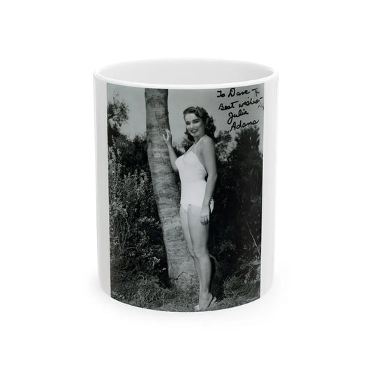 Julia Adams #97 - 8x10 B&W Full Body 1-Piece Swimsuit Promo Photo for Creature From The Black Lagoon '54 (Vintage Female Icon) White Coffee Mug-11oz-Go Mug Yourself