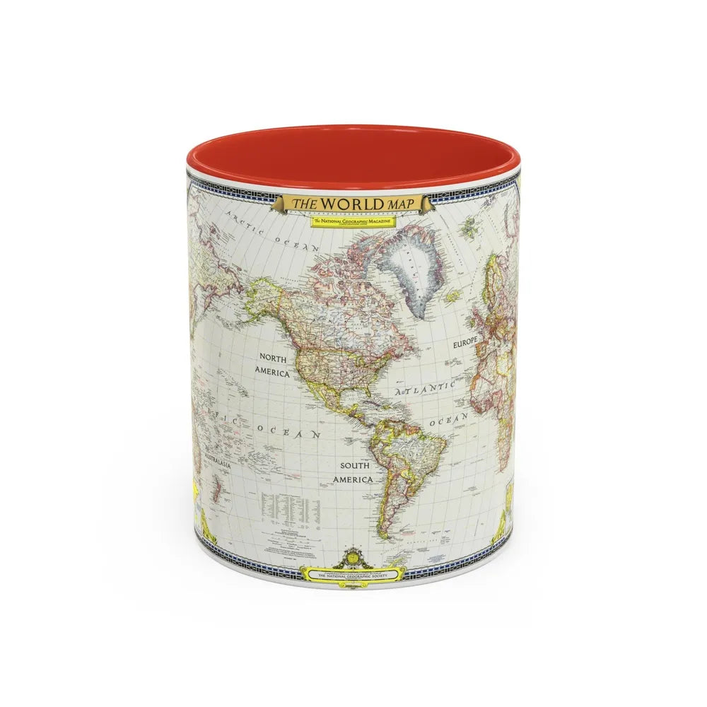 World Map (1951) (Map) Accent Coffee Mug-11oz-Red-Go Mug Yourself