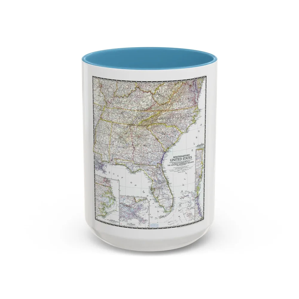 USA - Southeastern (1947) (Map) Accent Coffee Mug-15oz-Light Blue-Go Mug Yourself