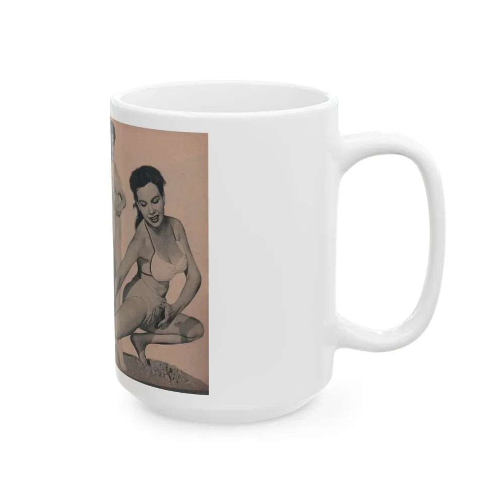 Pamela Duncan #27 - PHOTO Digest Mag. March '55 - 4 B&W Photos (Vintage Female Icon) White Coffee Mug-Go Mug Yourself