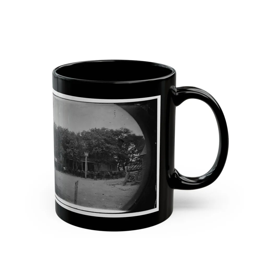 Cold Harbor, Va, Vicinity. Cavalry Horses Outside The Old Church Hotel (U.S. Civil War) Black Coffee Mug-Go Mug Yourself