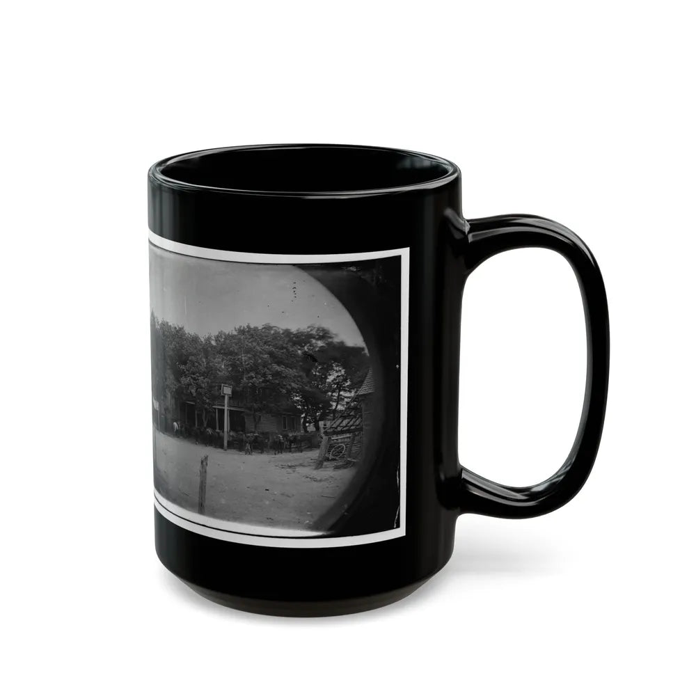 Cold Harbor, Va, Vicinity. Cavalry Horses Outside The Old Church Hotel (U.S. Civil War) Black Coffee Mug-Go Mug Yourself