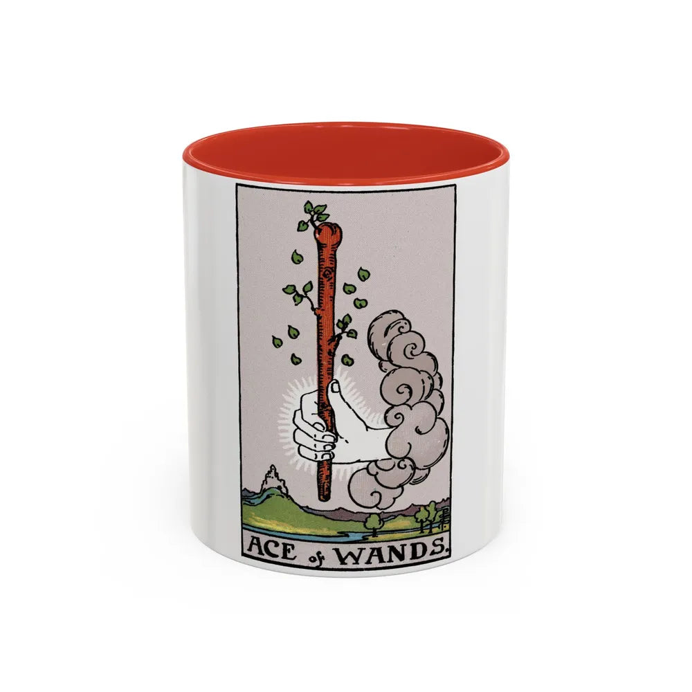 The Ace of Wands (Tarot Card) Accent Coffee Mug-11oz-Red-Go Mug Yourself