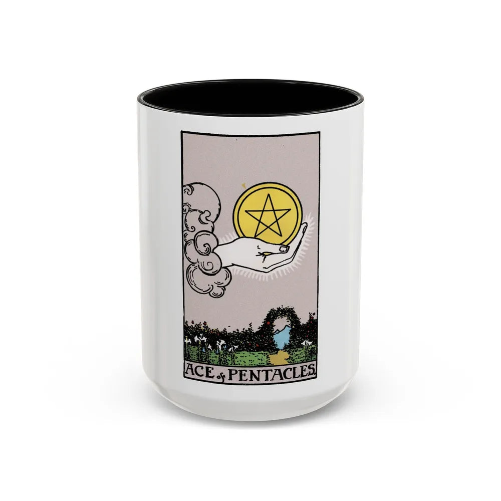 The Ace of p of Pentacles (Tarot Card) Accent Coffee Mug-15oz-Black-Go Mug Yourself