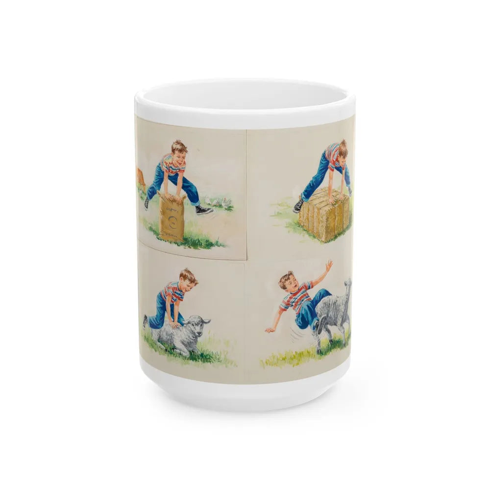 Farm Fun, Dick and Jane illustrations - White Coffee Mug-15oz-Go Mug Yourself