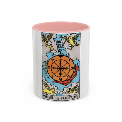 Wheel of Fortune (Tarot Card) Accent Coffee Mug-11oz-Pink-Go Mug Yourself