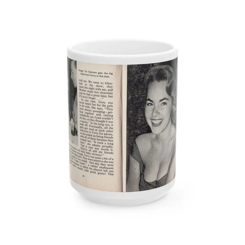 Terry Moore #440 - 66 PHOTOGRAPHS OF Terry MOORE U.K. Pocket Mag. Pages 10 & 11 (Vintage Female Icon) White Coffee Mug-15oz-Go Mug Yourself