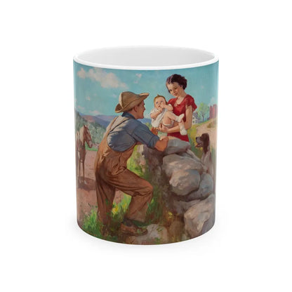 Family on the Farm, calendar illustration - White Coffee Mug-11oz-Go Mug Yourself