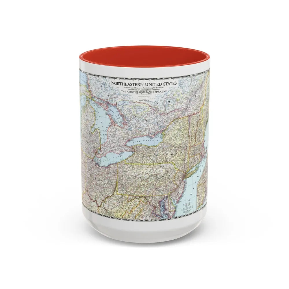 USA - Northeastern (1945) (Map) Accent Coffee Mug-15oz-Red-Go Mug Yourself