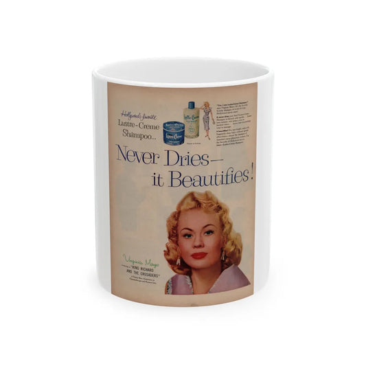 Virginia Mayo #226 - 10x13 1954 Color Glamour Portrait Lustre-Creme Shampoo Page1 (Vintage Female Icon) White Coffee Mug-11oz-Go Mug Yourself