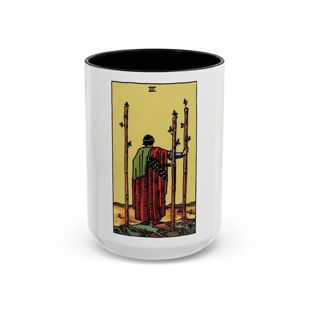 The 3 of Wands (Tarot Card) Accent Coffee Mug-15oz-Black-Go Mug Yourself