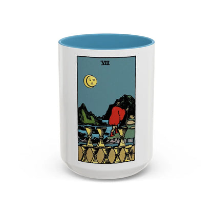 The 8 of Cups (Tarot Card) Accent Coffee Mug-15oz-Light Blue-Go Mug Yourself