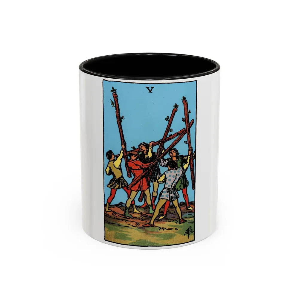 The 5 of Wands (Tarot Card) Accent Coffee Mug-11oz-Black-Go Mug Yourself