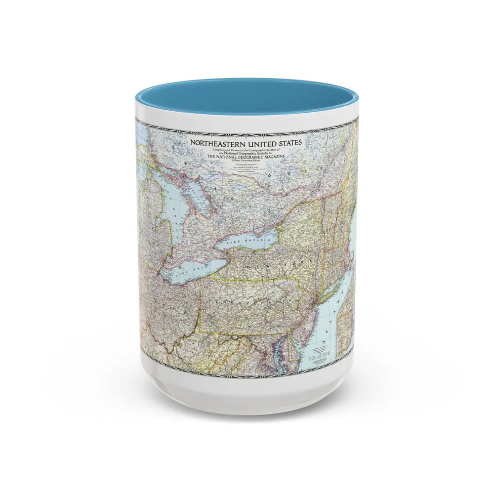 USA - Northeastern (1945) (Map) Accent Coffee Mug-15oz-Light Blue-Go Mug Yourself