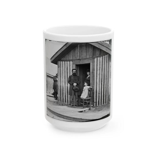 City Point, Va. Brig. Gen. John A. Rawlins, Chief Of Staff, With Wife And Child At Door Of Their Quarters (U.S. Civil War) White Coffee Mug-15oz-Go Mug Yourself