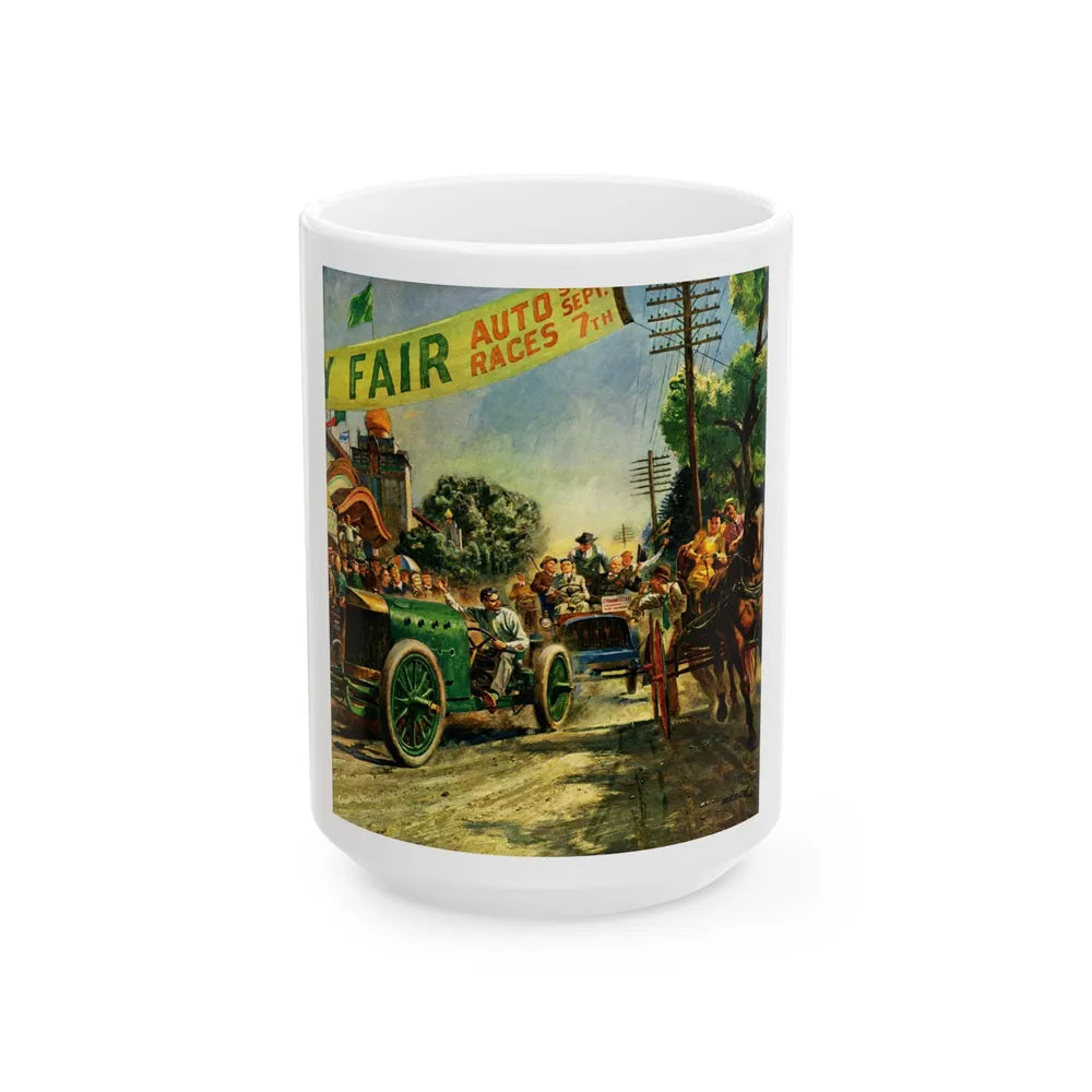 County Fair Auto Races, Esquire magazine, 1945 - White Coffee Mug-15oz-Go Mug Yourself