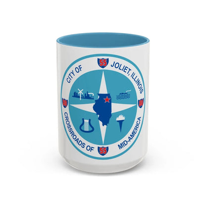 Seal of Joliet Illinois - Accent Coffee Mug-15oz-Light Blue-Go Mug Yourself