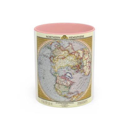 Northern Hemisphere (1946) (Map) Accent Coffee Mug-11oz-Pink-Go Mug Yourself