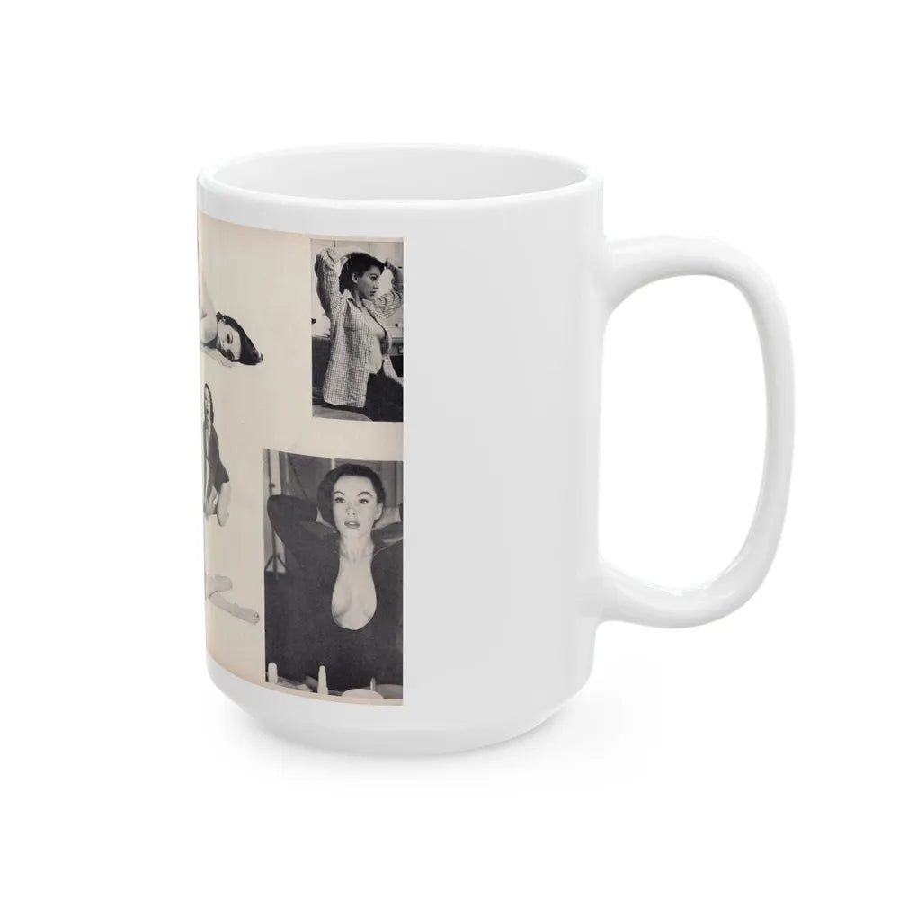 Dawn Richard #50 - [Pages 24 & 25] Including Pages 4 & 5 of 7 with, 8 B&W Photos from Moulin Rogue Mag. Jan. '59 (Vintage Female Icon) White Coffee Mug-Go Mug Yourself