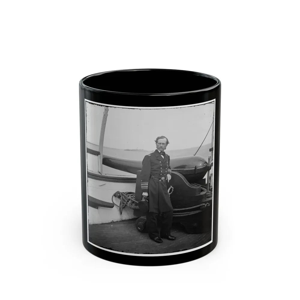 Charleston Harbor, S.C. Rear Admiral John A. Dahlgren Standing By A Dahlgren Gun On Deck Of U.S.S. Pawnee (U.S. Civil War) Black Coffee Mug-11oz-Go Mug Yourself