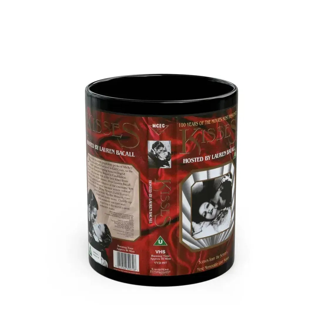100 YEARS OF THE MOVIES MOST PASSIONATE KISSES HOSTED BY LAUREN BACALL (VHS COVER) - Black Coffee Mug 11oz - Go Mug Yourself