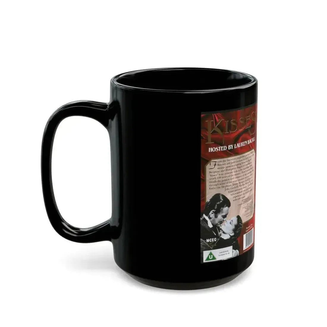 100 YEARS OF THE MOVIES MOST PASSIONATE KISSES HOSTED BY LAUREN BACALL (VHS COVER) - Black Coffee Mug - Go Mug Yourself