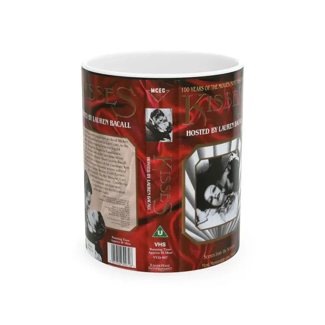 100 YEARS OF THE MOVIES MOST PASSIONATE KISSES HOSTED BY LAUREN BACALL (VHS COVER) - White Coffee Mug 11oz - Go Mug Yourself