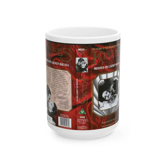 100 YEARS OF THE MOVIES MOST PASSIONATE KISSES HOSTED BY LAUREN BACALL (VHS COVER) - White Coffee Mug-15oz-Go Mug Yourself