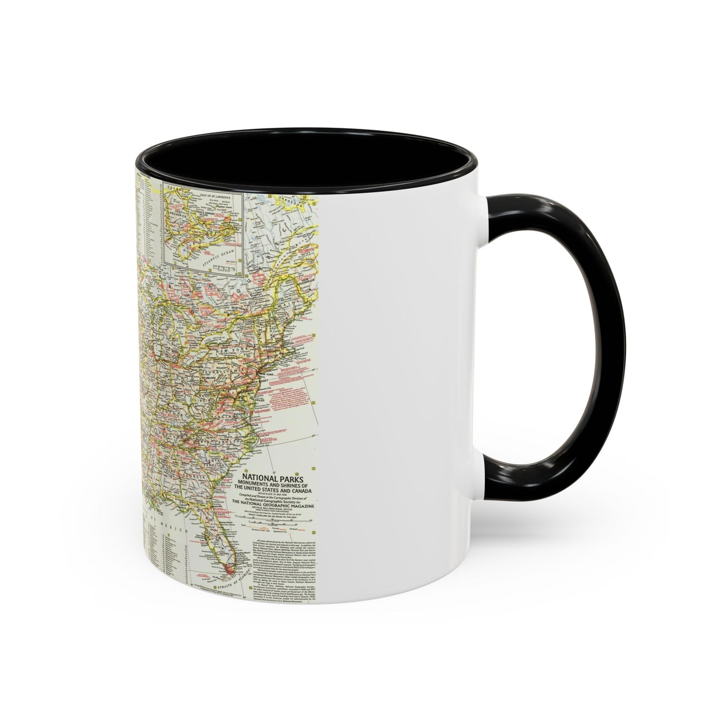 États-Unis - Parcs nationaux et sites historiques 1 (1958) (Carte) Tasse à café Accent