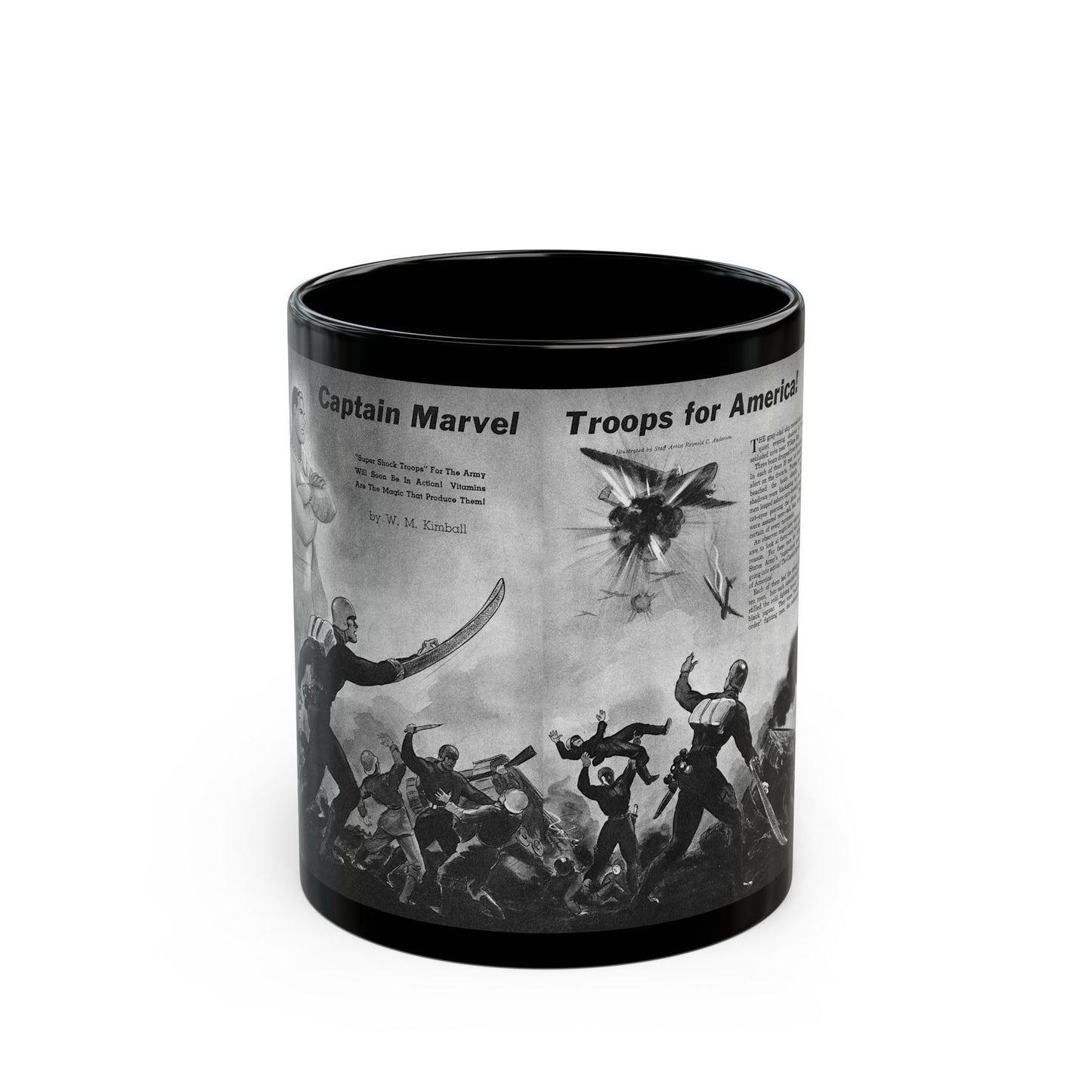 Captain Marvel Troops for America, Mechanix Illustrated, December 1941 - Black Coffee Mug-11oz-Go Mug Yourself