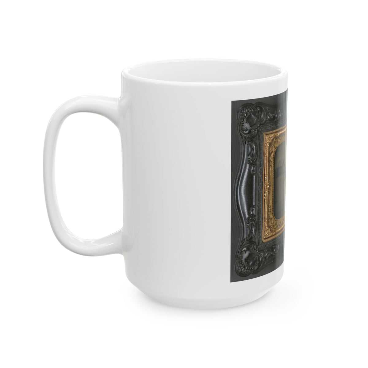 Private Levi F. Hocker Of Co. F, 17th Pennsylvania Cavalry Regiment, In Uniform With Pistol And Sword, On Horseback (U.S. Civil War) White Coffee Mug