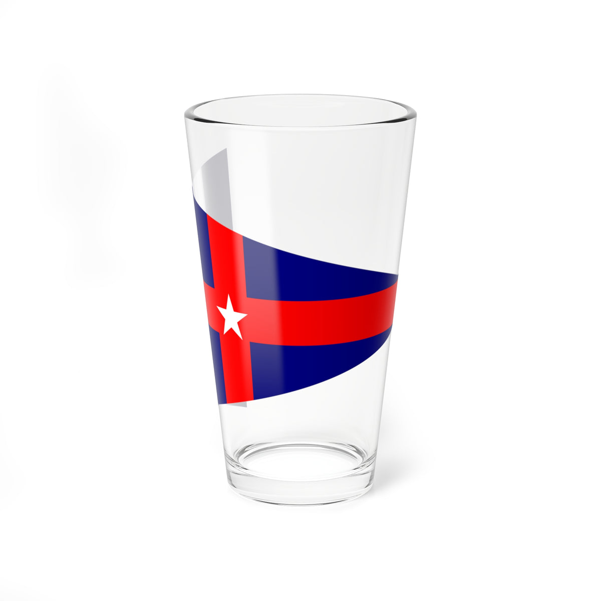 A triangular blue pennant with a bold red cross and a small white star at its centre, flat vector style.