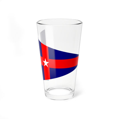 A triangular blue pennant with a bold red cross and a small white star at its centre, flat vector style.
