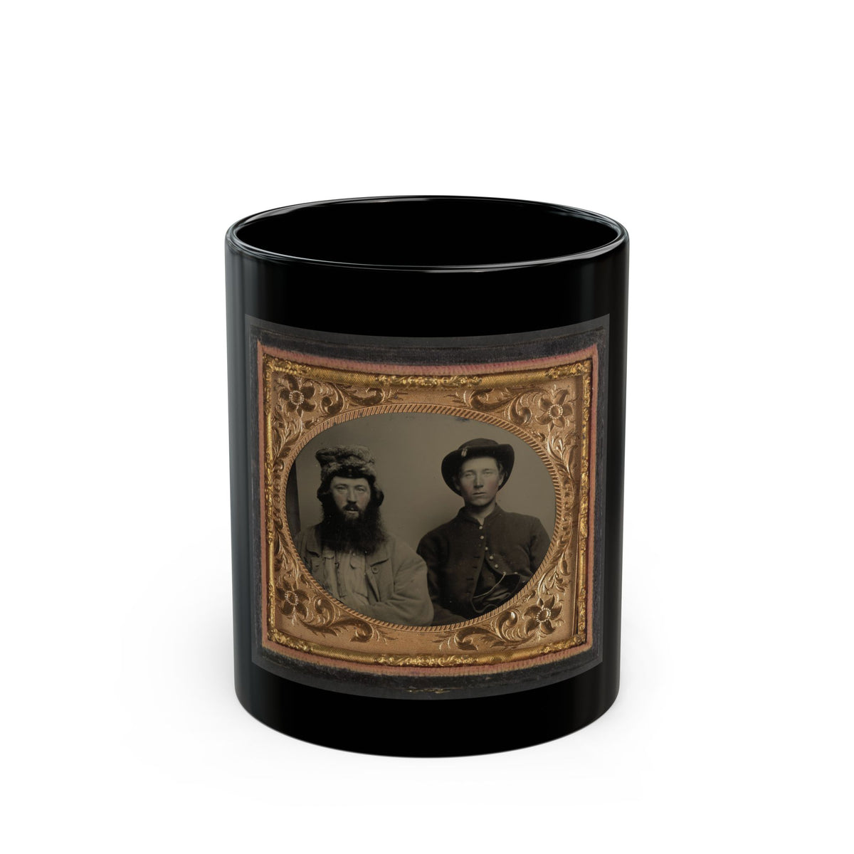 Unidentified Soldier In Union Uniform And Unidentified Man With Full Beard In Fur Hat (U.S. Civil War) Black Coffee Mug