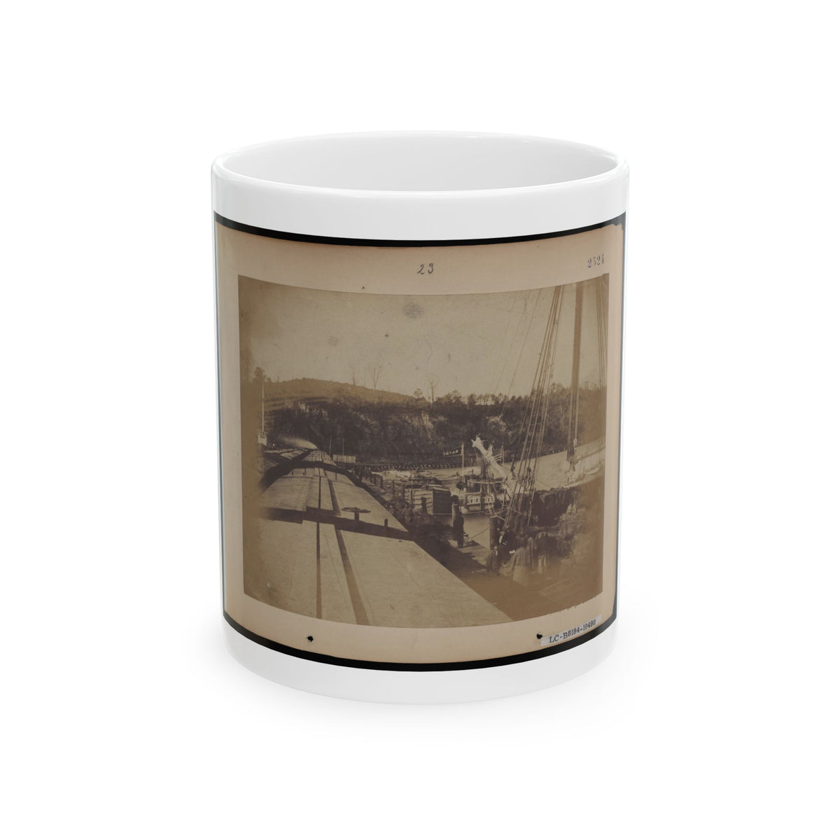 View From The Top Of A Car On The Extreme End Of The Burnside Wharf Looking Towards Shore (U.S. Civil War) White Coffee Mug