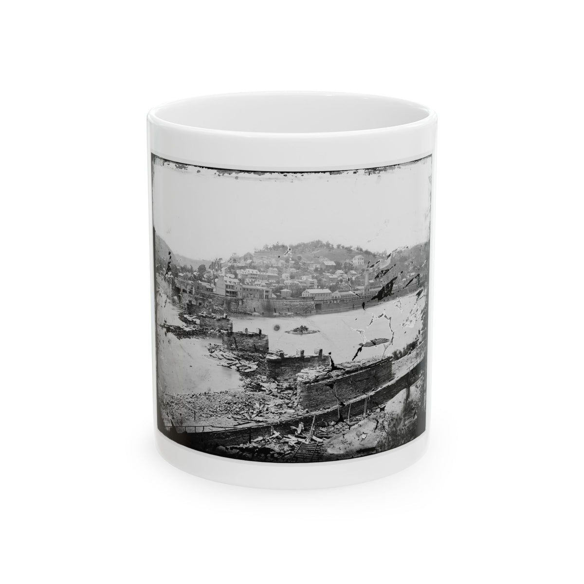 Harper's Ferry, W. Va. View Of Town; Railroad Bridge In Ruins (U.S. Civil War) White Coffee Mug