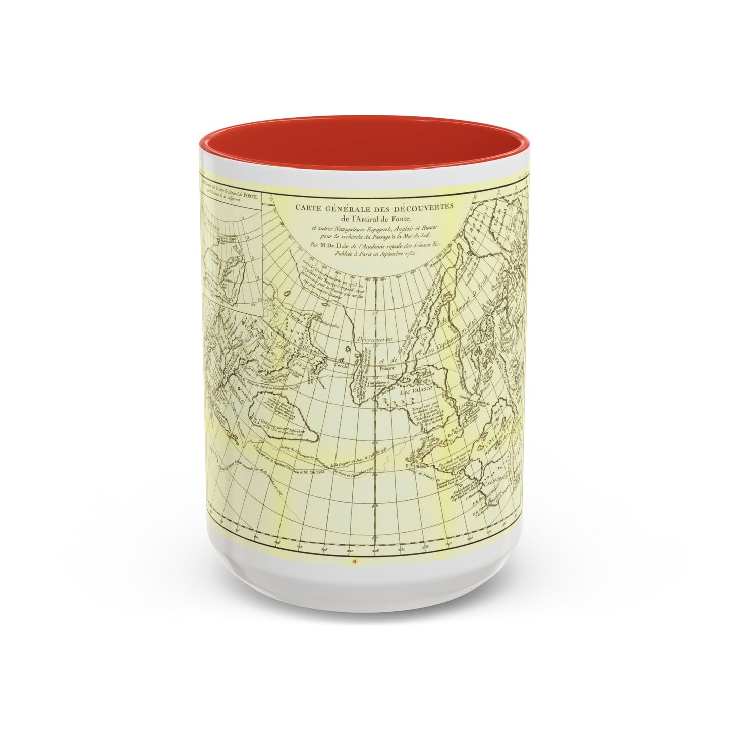 Carte Generale des Decouvertes de l'Amiral de Fonte (1762) (Map) Accent Coffee Mug