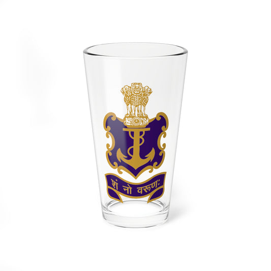 Gold lion capital and anchor on a dark purple shield, with a purple ribbon banner bearing Devanagari script.