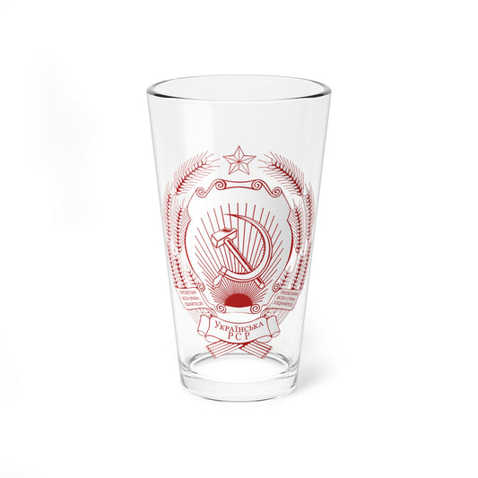Emblem of the Ukrainian SSR printed version FireBrick (Soviet Union) (Coat of Arms) Pint Glass 16oz