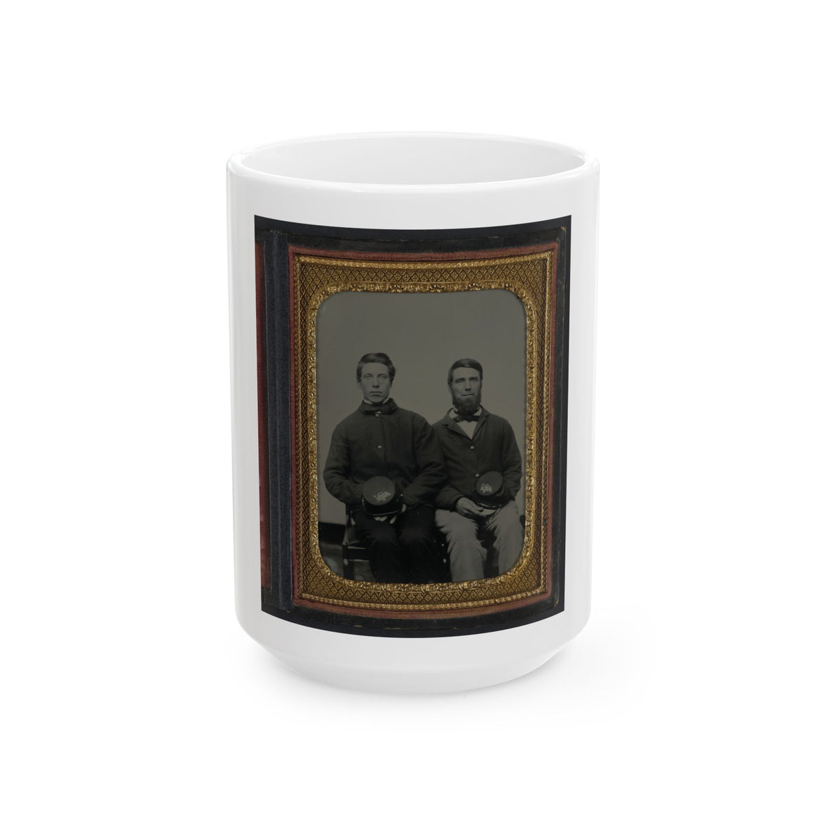 Two Unidentified Soldiers, Possibly Father And Son, In Union Uniforms With 20th Regiment Insignias On Their Kepis (U.S. Civil War) White Coffee Mug