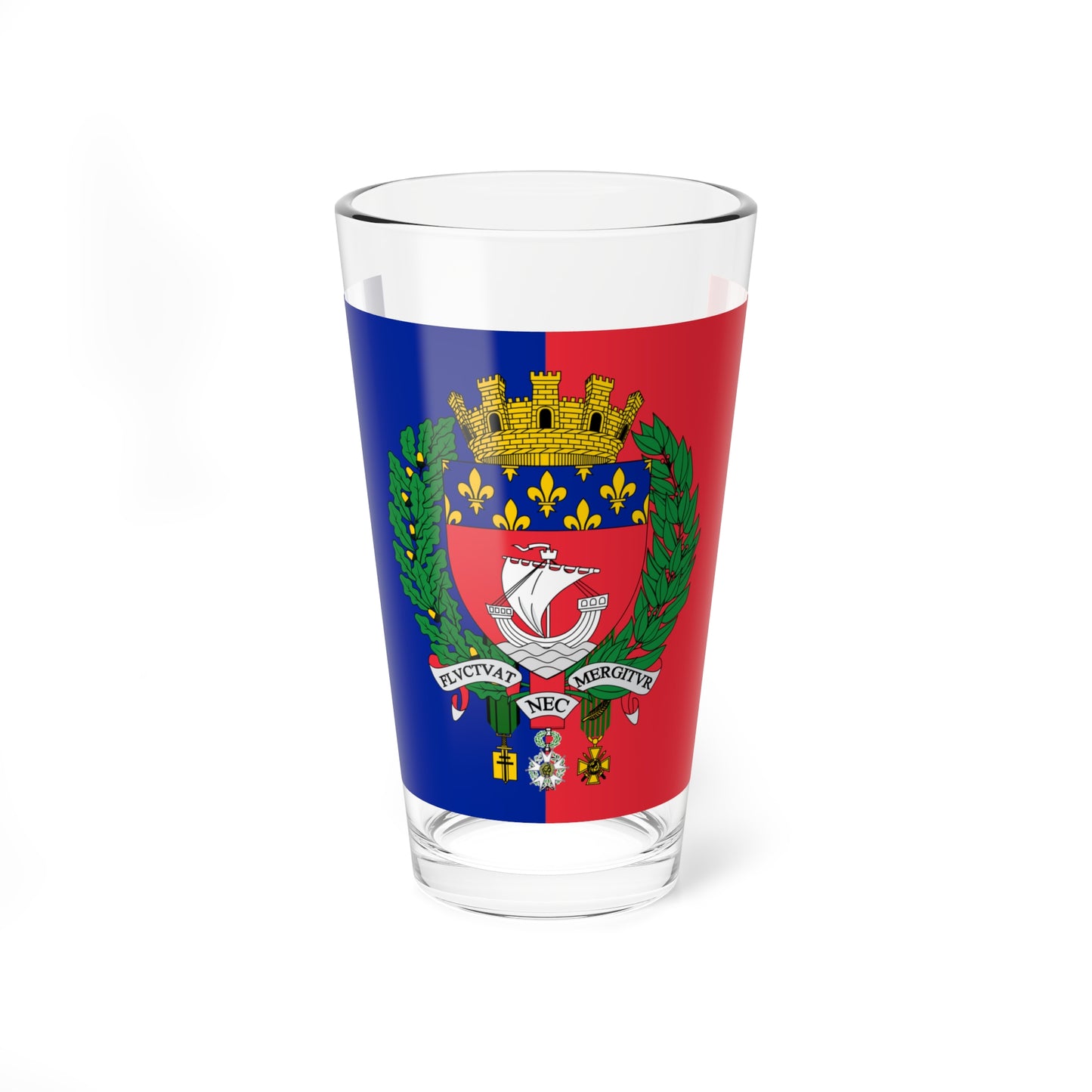 Flag of Paris with coat of arms (France) Pint Glass 16oz