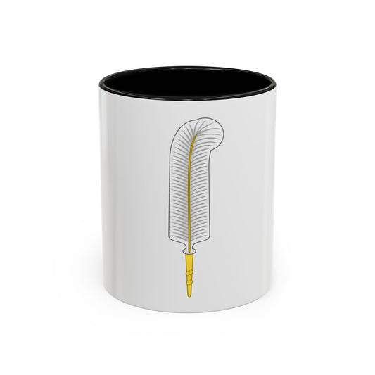White ostrich plume with fine grey barbs rising from a gold quill base, in flat vector style on white.