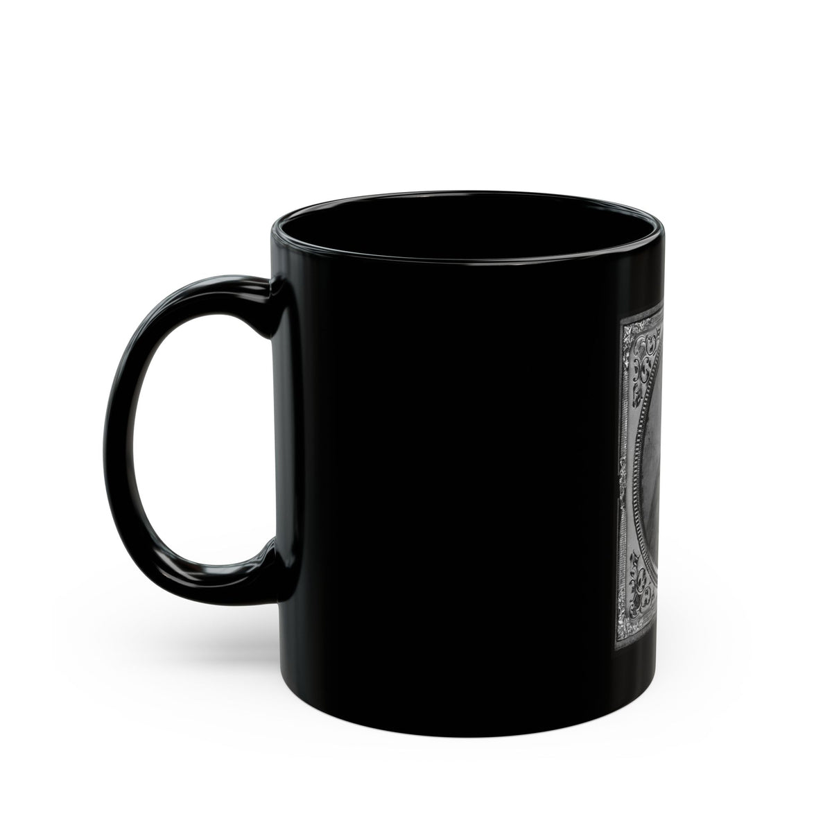 Jonas Nathan Shuler, Private, 10th Ill. Cav., U.S.A., Half-Length Portrait, Seated, Facing Front (U.S. Civil War) Black Coffee Mug
