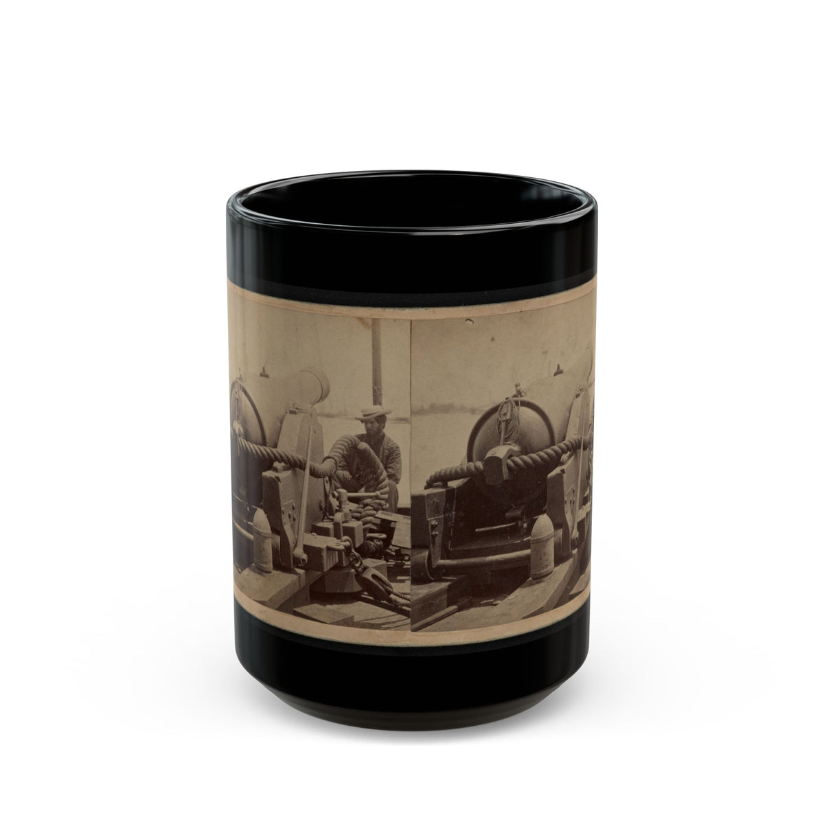 Rear View Of A Cannon With A Soldier Sitting Adjacent To It Facing Forward (U.S. Civil War) Black Coffee Mug