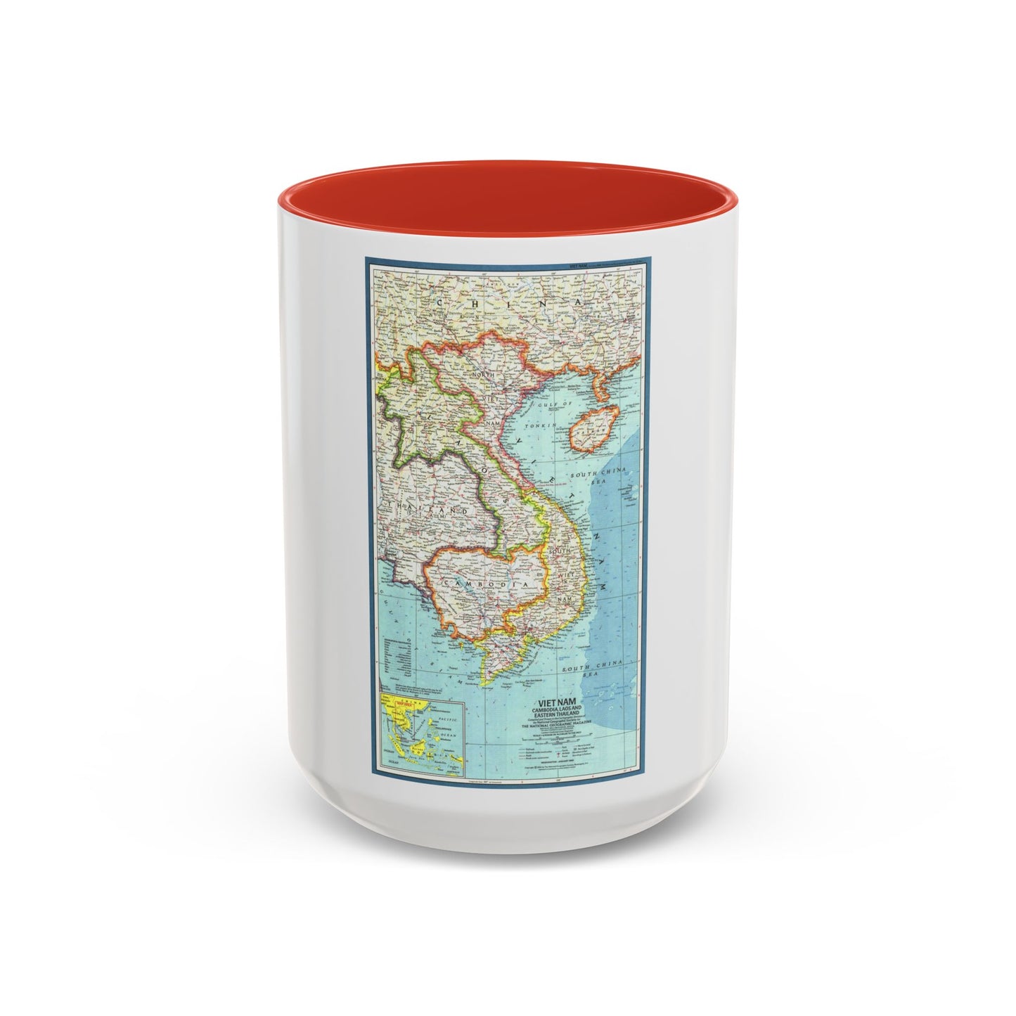 Asia - Viet Nam, Cambodia, Laos (1965) (Map) Accent Coffee Mug