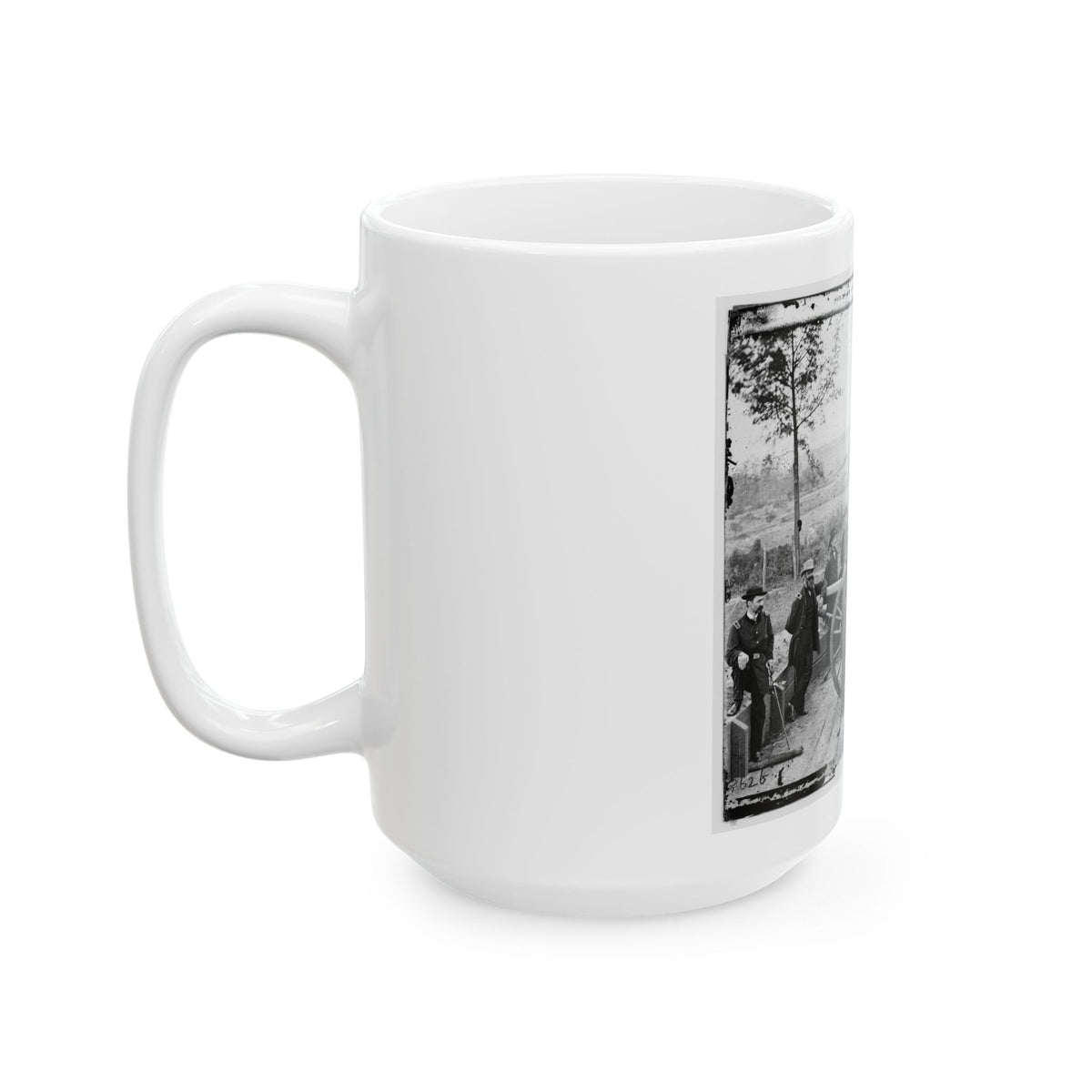 Atlanta, Ga. Gen. William T. Sherman, Leaning On Breach Of Gun, And Staff At Federal Fort No. 7 (U.S. Civil War) White Coffee Mug